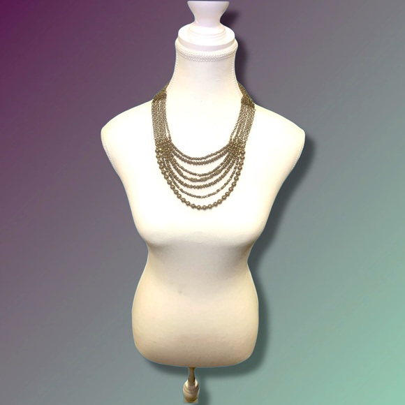 Boho Brass Beaded Necklace Stack multi strand Pirate Twee Cottagecore Baddie 70s - Picture 7 of 10